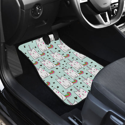 Cute Unicorn Cat Pattern Print Front and Back Car Floor Mats
