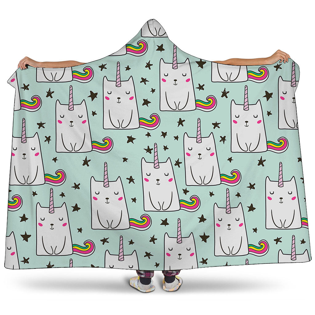 Cute Unicorn Cat Pattern Print Hooded Blanket
