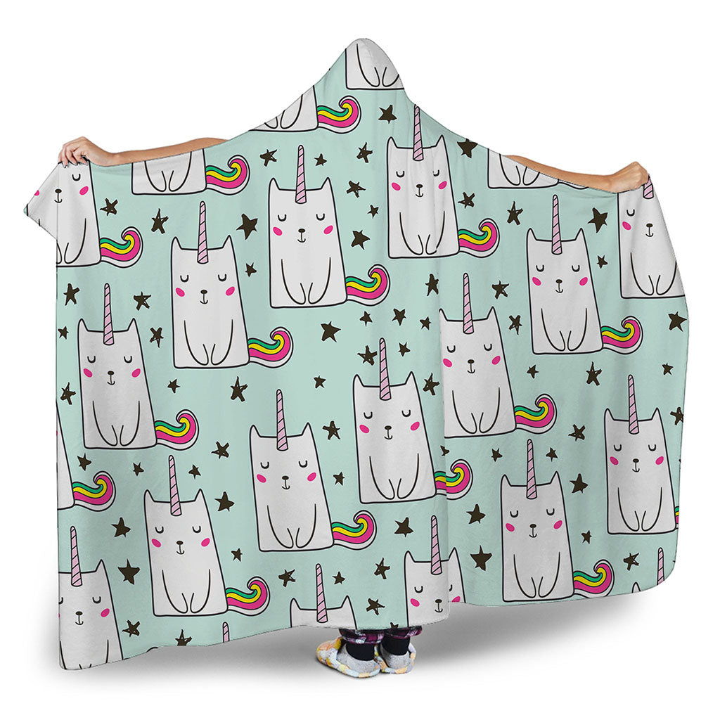 Cute Unicorn Cat Pattern Print Hooded Blanket