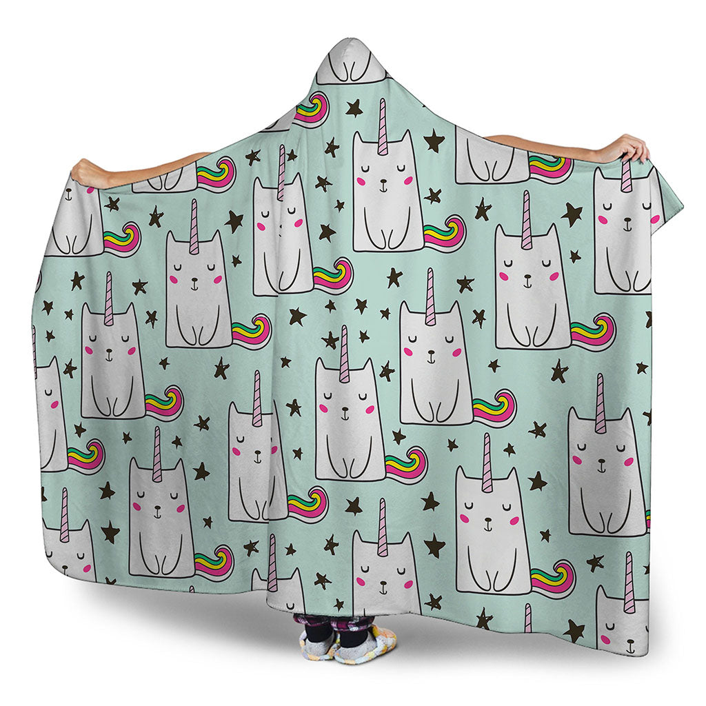 Cute Unicorn Cat Pattern Print Hooded Blanket