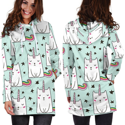 Cute Unicorn Cat Pattern Print Hoodie Dress GearFrost