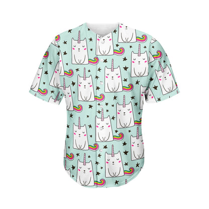 Cute Unicorn Cat Pattern Print Men's Baseball Jersey