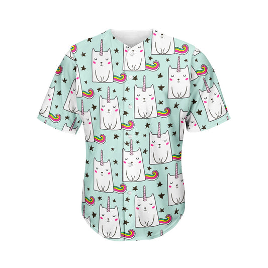 Cute Unicorn Cat Pattern Print Men's Baseball Jersey
