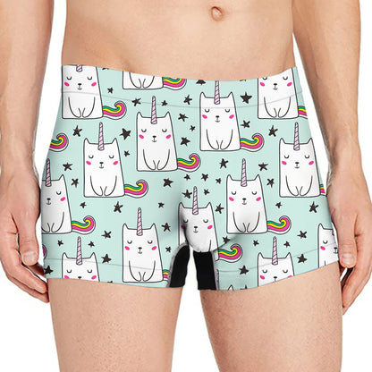 Cute Unicorn Cat Pattern Print Men's Boxer Briefs