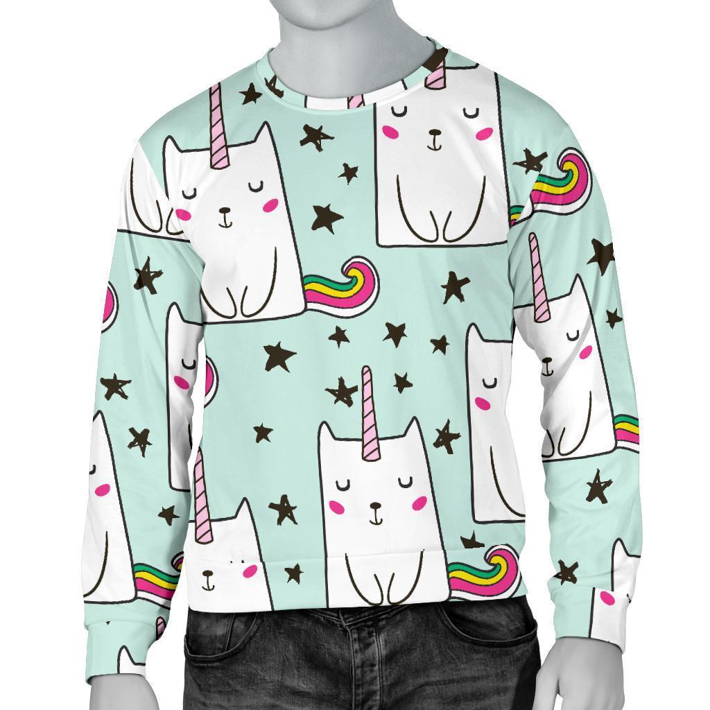 Cute Unicorn Cat Pattern Print Men's Crewneck Sweatshirt GearFrost