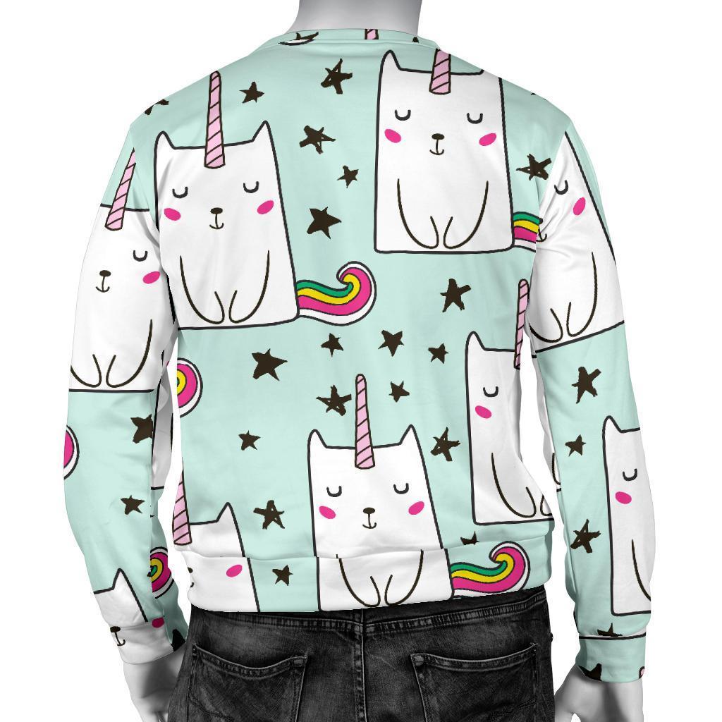 Cute Unicorn Cat Pattern Print Men's Crewneck Sweatshirt GearFrost