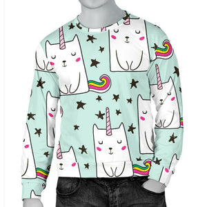 Cute Unicorn Cat Pattern Print Men's Crewneck Sweatshirt GearFrost