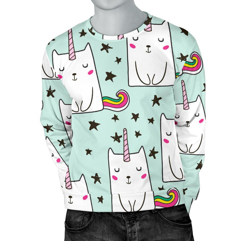 Cute Unicorn Cat Pattern Print Men's Crewneck Sweatshirt GearFrost