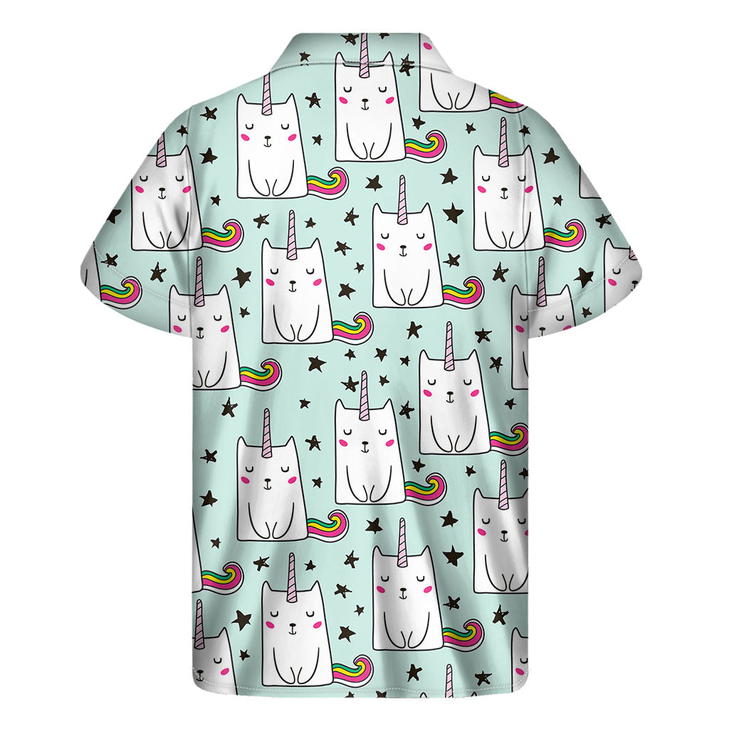 Cute Unicorn Cat Pattern Print Men's Short Sleeve Shirt