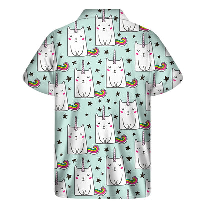 Cute Unicorn Cat Pattern Print Men's Short Sleeve Shirt
