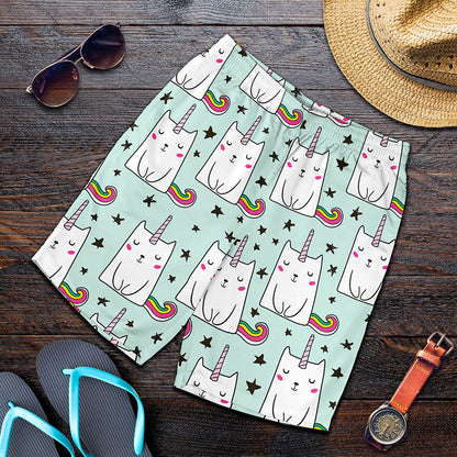 Cute Unicorn Cat Pattern Print Men's Shorts