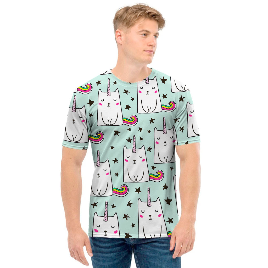 Cute Unicorn Cat Pattern Print Men's T-Shirt