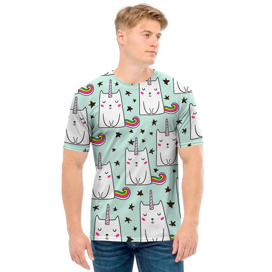 Cute Unicorn Cat Pattern Print Men's T-Shirt