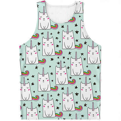 Cute Unicorn Cat Pattern Print Men's Tank Top