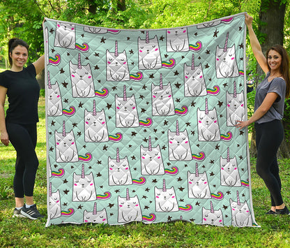Cute Unicorn Cat Pattern Print Quilt