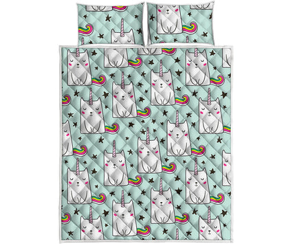 Cute Unicorn Cat Pattern Print Quilt Bed Set