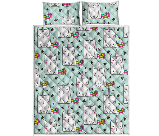 Cute Unicorn Cat Pattern Print Quilt Bed Set