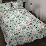 Cute Unicorn Cat Pattern Print Quilt Bed Set