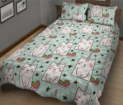 Cute Unicorn Cat Pattern Print Quilt Bed Set
