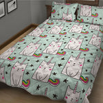 Cute Unicorn Cat Pattern Print Quilt Bed Set