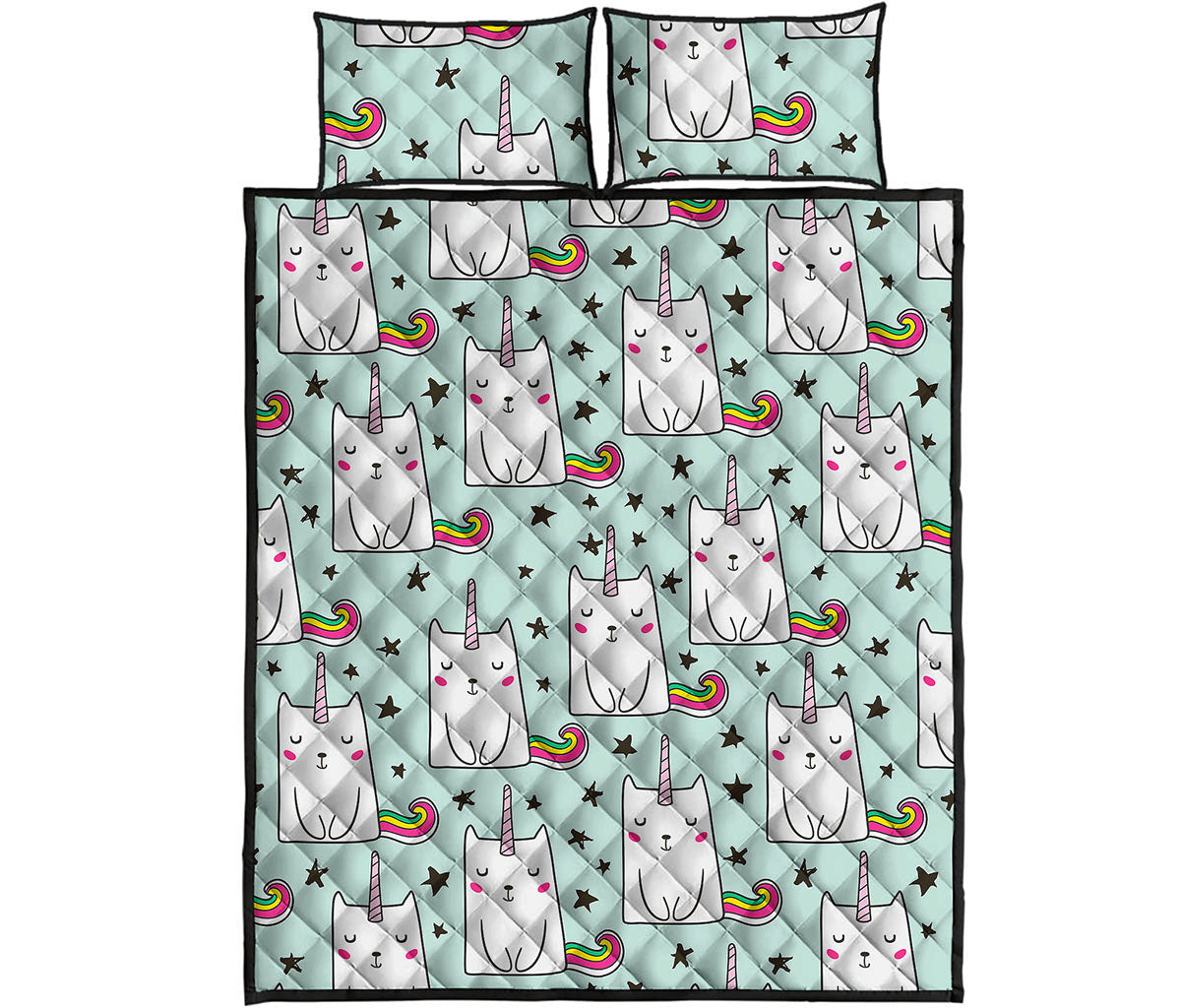 Cute Unicorn Cat Pattern Print Quilt Bed Set