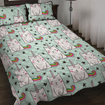 Cute Unicorn Cat Pattern Print Quilt Bed Set