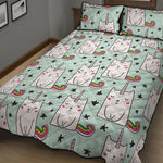 Cute Unicorn Cat Pattern Print Quilt Bed Set