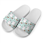 Cute Unicorn Cat Pattern Print White Slide Sandals