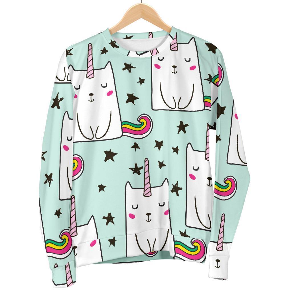 Cute Unicorn Cat Pattern Print Women's Crewneck Sweatshirt GearFrost