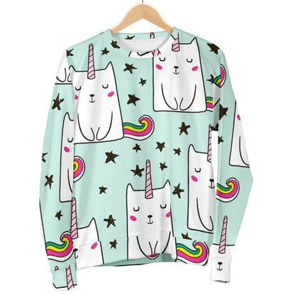 Cute Unicorn Cat Pattern Print Women's Crewneck Sweatshirt GearFrost
