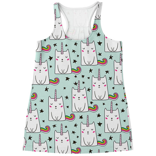 Cute Unicorn Cat Pattern Print Women's Racerback Tank Top
