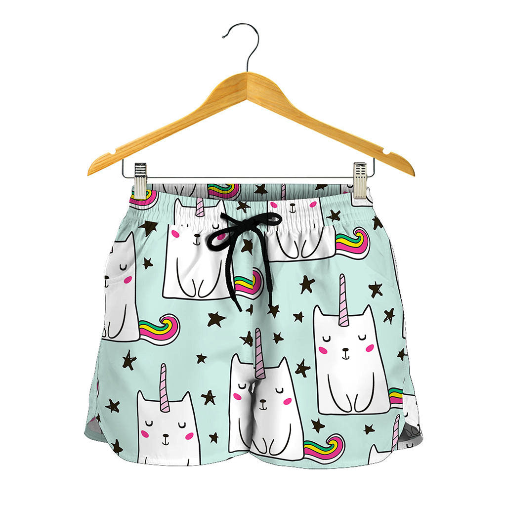 Cute Unicorn Cat Pattern Print Women's Shorts