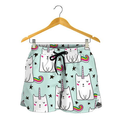 Cute Unicorn Cat Pattern Print Women's Shorts