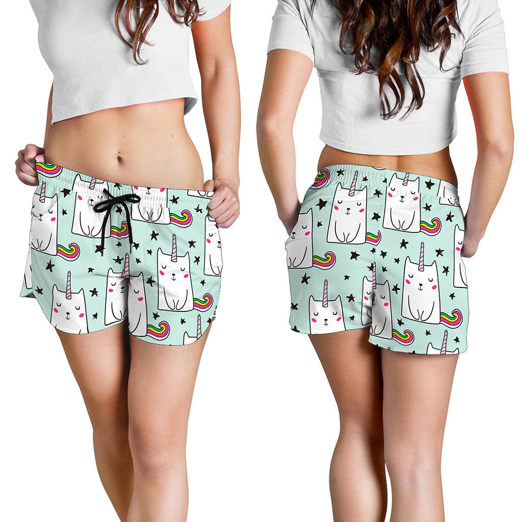 Cute Unicorn Cat Pattern Print Women's Shorts