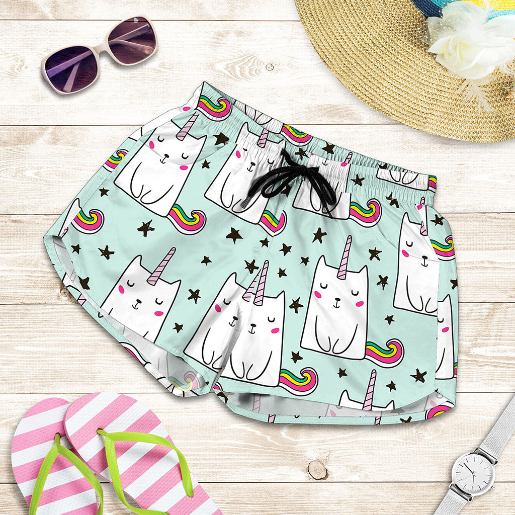 Cute Unicorn Cat Pattern Print Women's Shorts