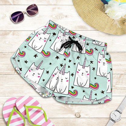 Cute Unicorn Cat Pattern Print Women's Shorts