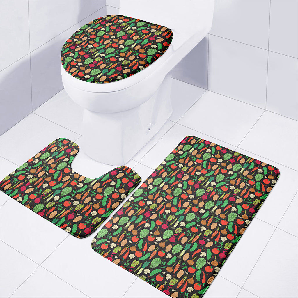 Cute Vegan Pattern Print 3 Piece Bath Mat Set