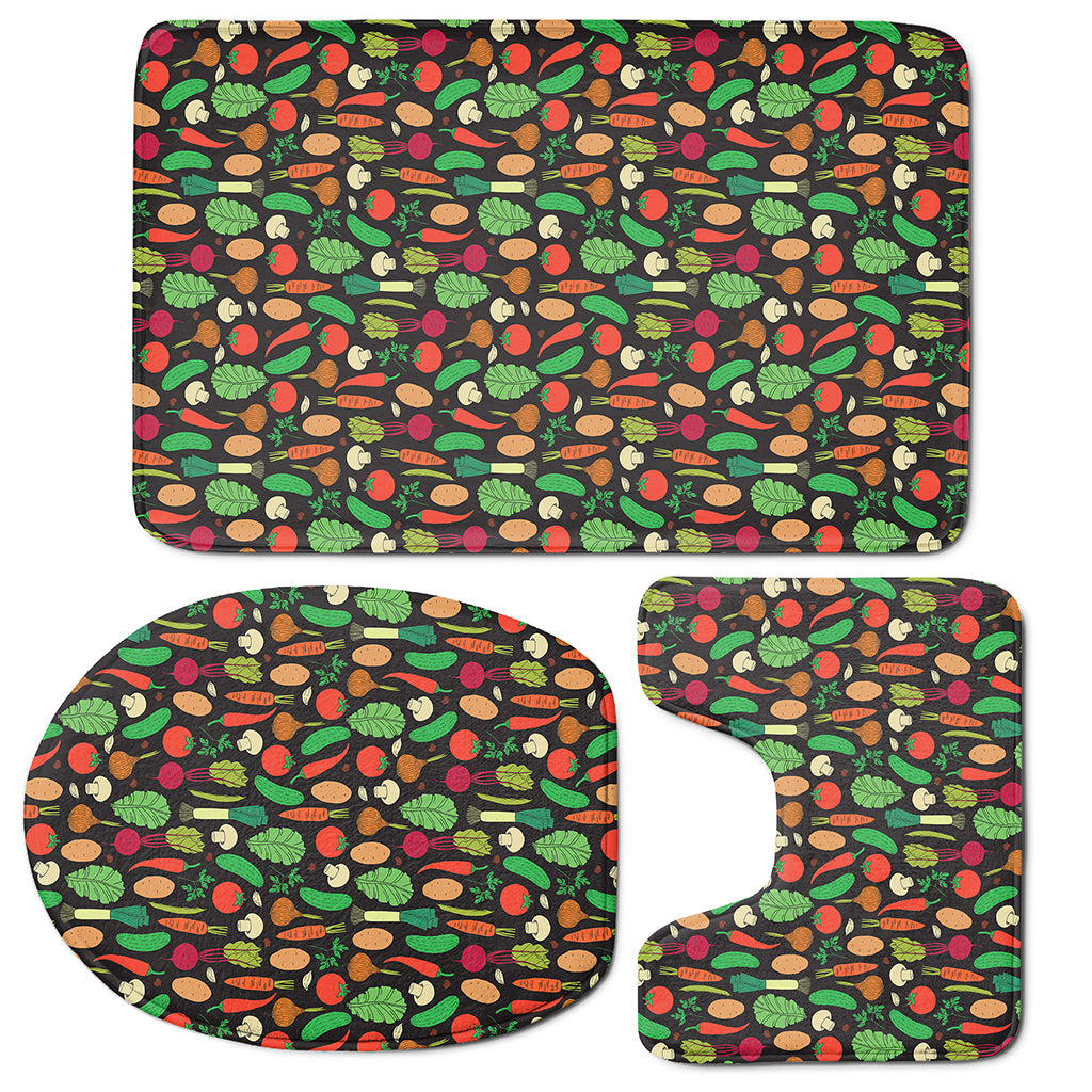 Cute Vegan Pattern Print 3 Piece Bath Mat Set