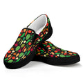 Cute Vegan Pattern Print Black Slip On Sneakers