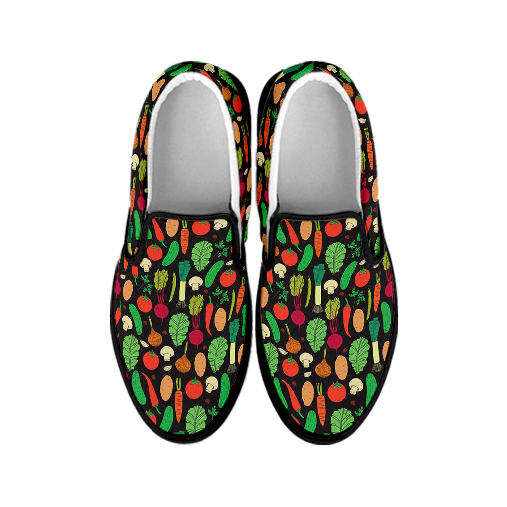 Cute Vegan Pattern Print Black Slip On Shoes
