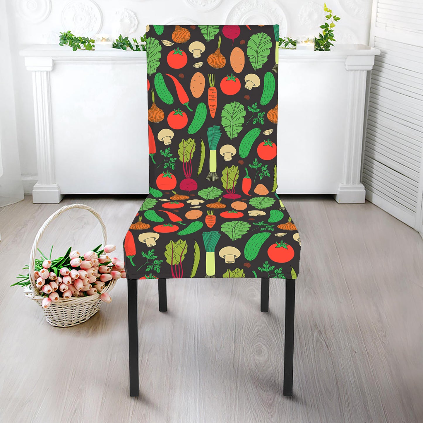 Cute Vegan Pattern Print Dining Chair Slipcover