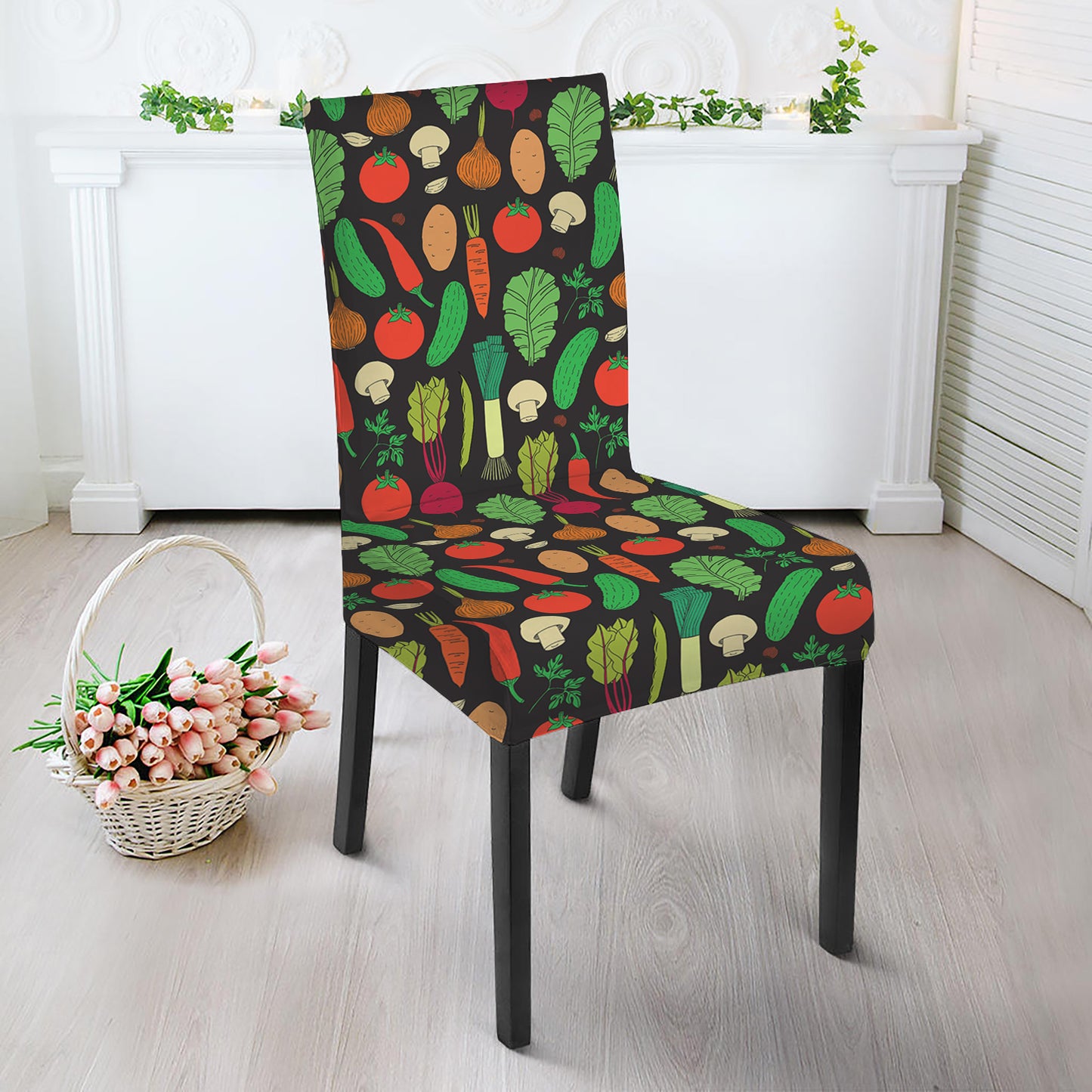 Cute Vegan Pattern Print Dining Chair Slipcover