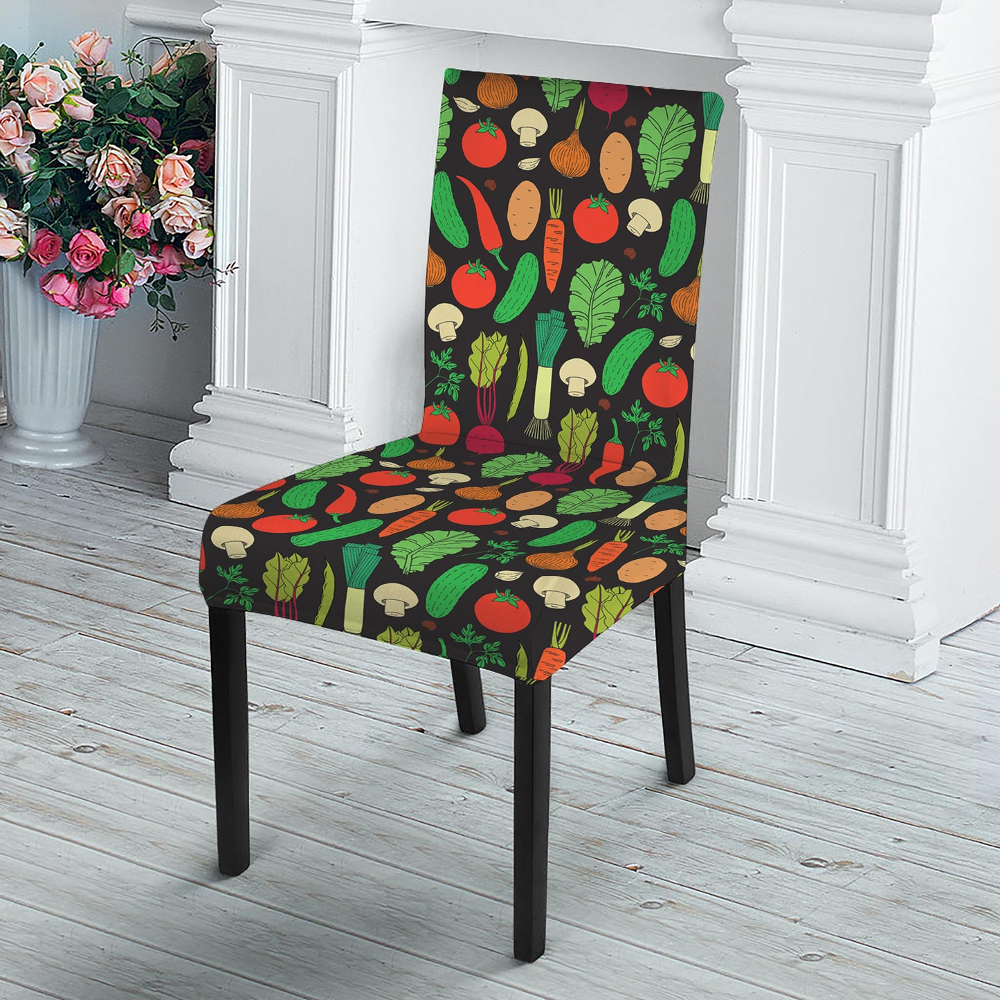 Cute Vegan Pattern Print Dining Chair Slipcover