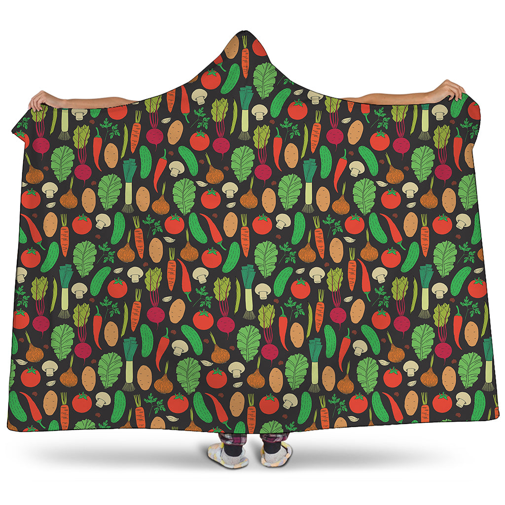 Cute Vegan Pattern Print Hooded Blanket