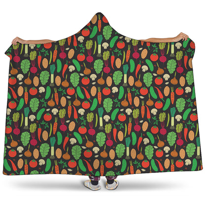 Cute Vegan Pattern Print Hooded Blanket