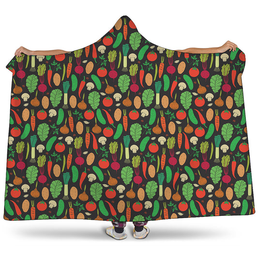 Cute Vegan Pattern Print Hooded Blanket
