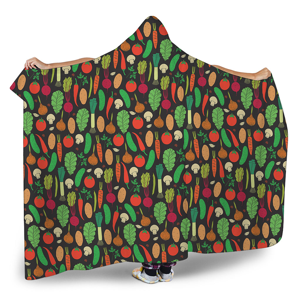 Cute Vegan Pattern Print Hooded Blanket