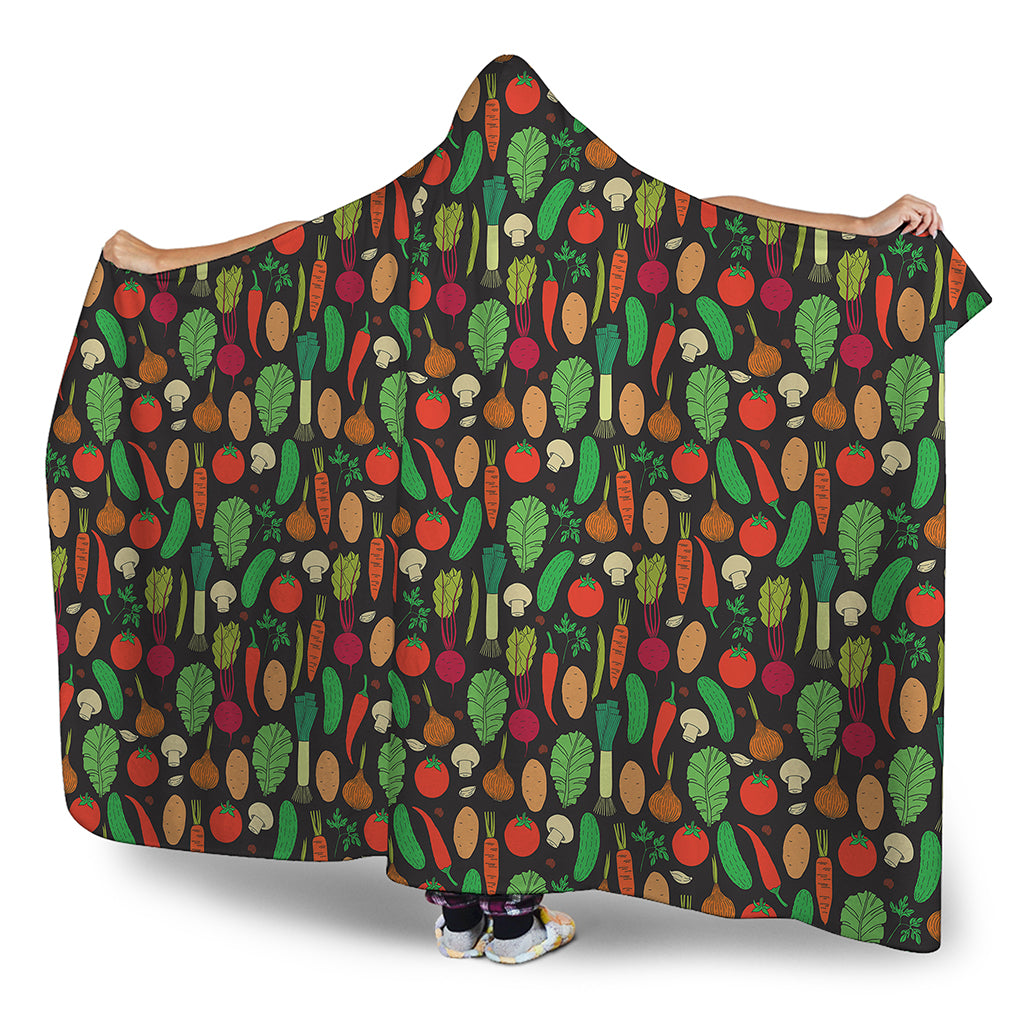 Cute Vegan Pattern Print Hooded Blanket