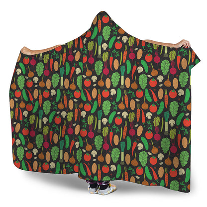 Cute Vegan Pattern Print Hooded Blanket