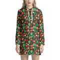 Cute Vegan Pattern Print Pullover Hoodie Dress